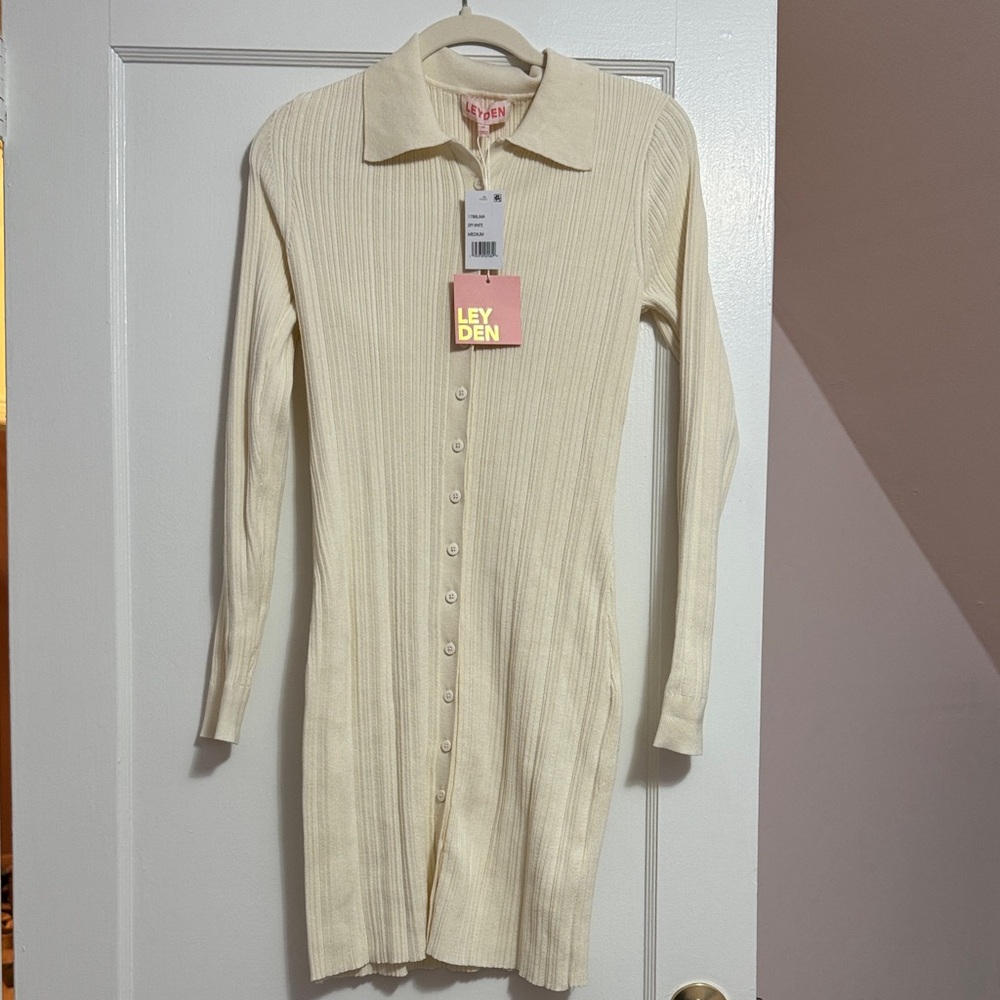 Leyden Ivory Long Sleeve Button-Up Dress